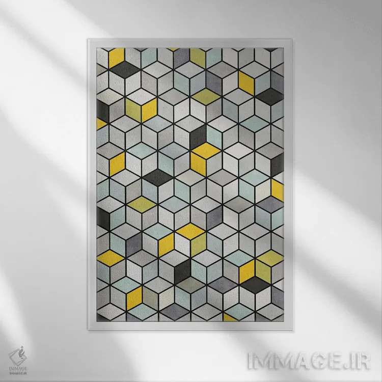 تابلو انتزاعی مکعب های بتنی رنگارنگ اثر زولتان رتکو - نمای قابدار سفید
