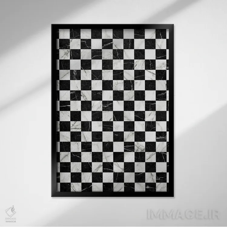 تابلو انتزاعی الگوی شطرنجی مرمری اثر زولتان رتکو - نمای قابدار مشکی