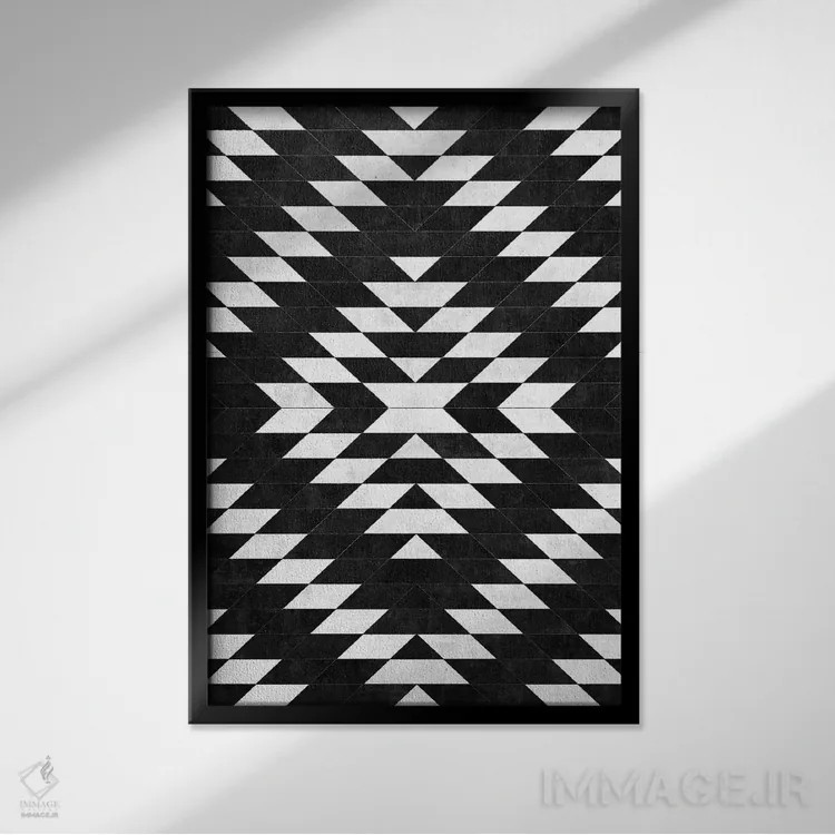 تابلو انتزاعی الگوی قبیله ای شهری شماره ۱۴ اثر زولتان رتکو - نمای قابدار مشکی