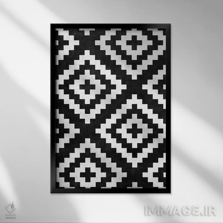 تابلو انتزاعی الگوی قبیله ای شهری شماره ۱۷ اثر زولتان رتکو - نمای قابدار مشکی