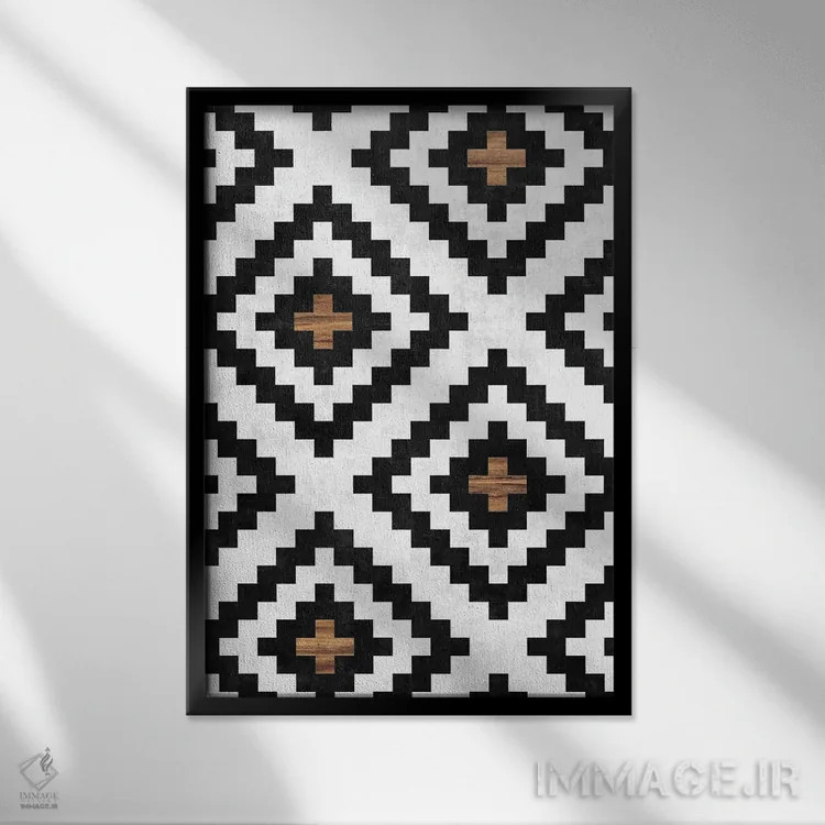 تابلو انتزاعی الگوی قبیله ای شهری شماره ۱۶ اثر زولتان رتکو - نمای قابدار مشکی