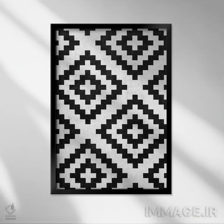 تابلو انتزاعی الگوی قبیله ای شهری شماره ۱۸ اثر زولتان رتکو - نمای قابدار مشکی