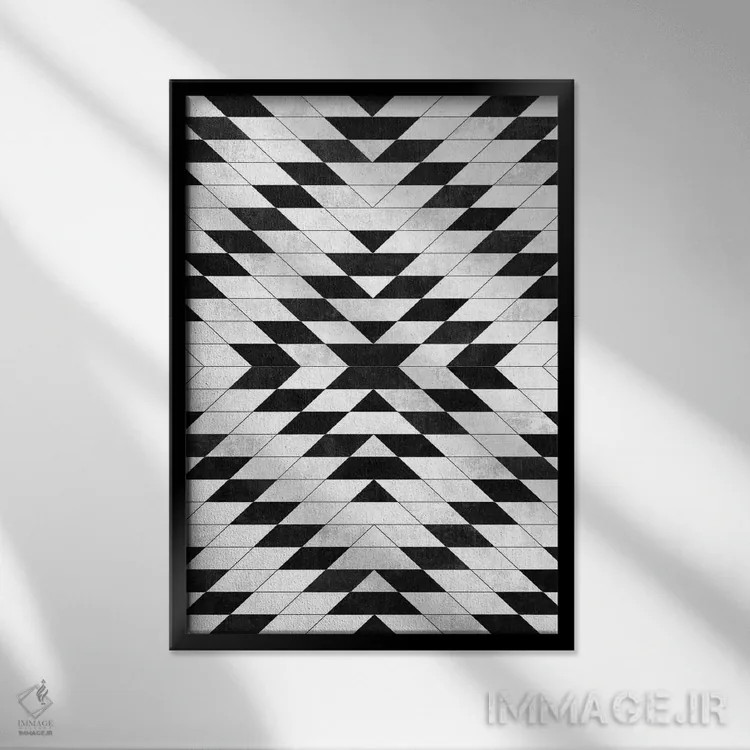 تابلو انتزاعی الگوی قبیله ای شهری شماره ۱۵ اثر زولتان رتکو - نمای قابدار مشکی