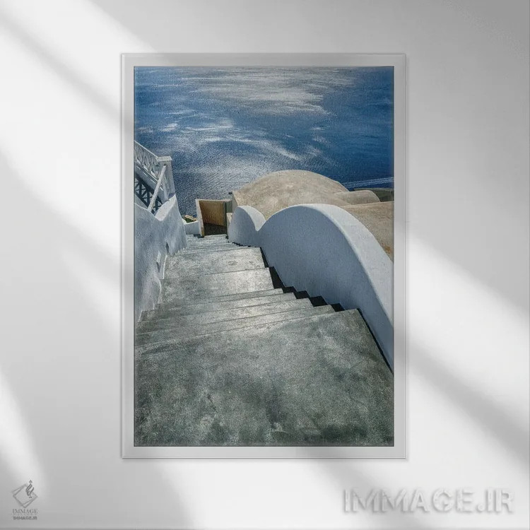 تابلو دکوراتیو پله ای به سوی دریای اژه اثر زویی شوماخر - نمای قابدار سفید