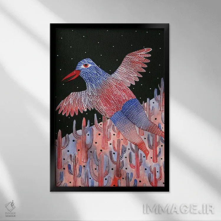 تابلو دکوراتیو الهه ی پرندگان اثر زسالـتو - نمای قابدار مشکی