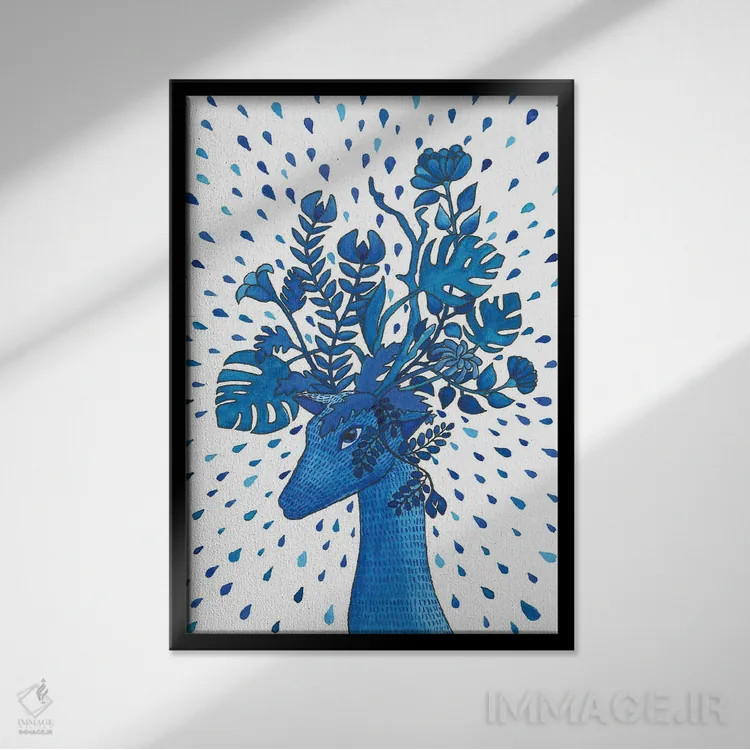 تابلو دکوراتیو آهوی ماده اثر زسالـتو - نمای قابدار مشکی