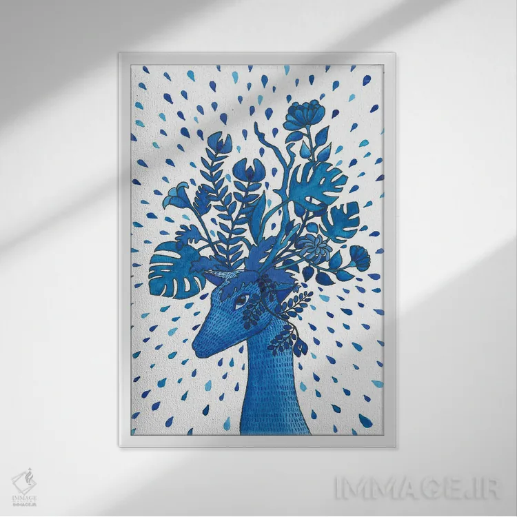 تابلو دکوراتیو آهوی ماده اثر زسالـتو - نمای قابدار سفید