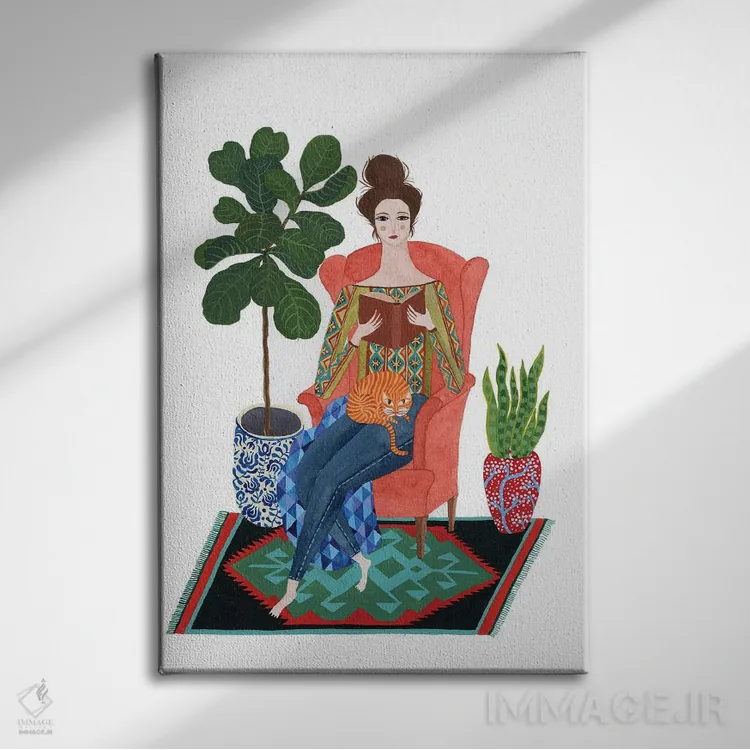 تابلو دکوراتیو بانوی گربه ها اثر زسالـتو - نمای روبهرو روی دیوار