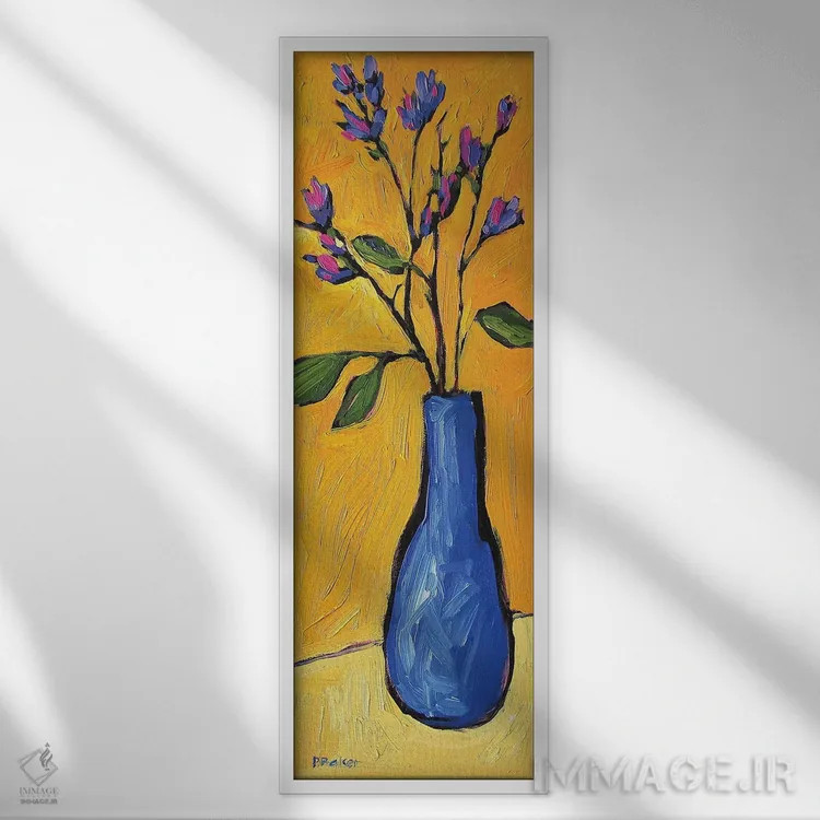 تابلو دکوراتیو گلگون زرد اثر پتی بیکر - نمای قابدار سفید