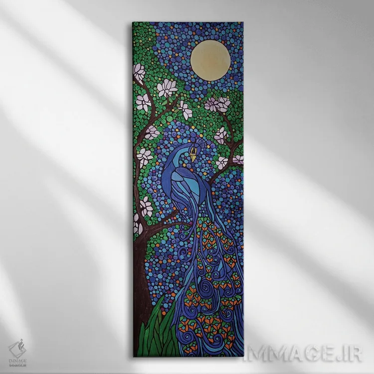 تابلو دکوراتیو طاووس اثر ریچل اولینوک - نمای روبهرو روی دیوار