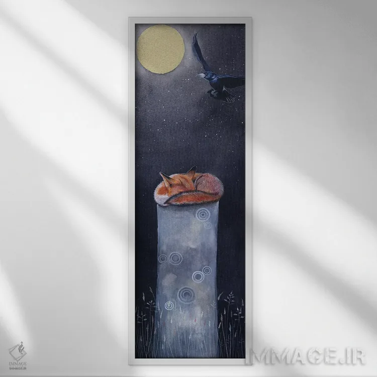 تابلو دکوراتیو روباه ۳ اثر سم کنن آرت - نمای قابدار سفید