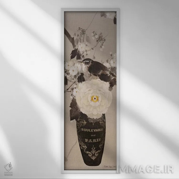 تابلو دکوراتیو گلدان پاریسی VI اثر استودیو طراحی استلار - نمای قابدار سفید