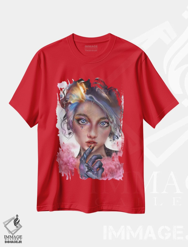تیشرت قرمز طرح دار آیامیکس اثر فیبل