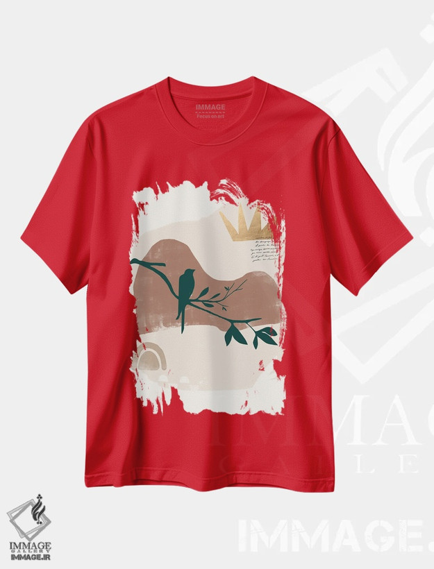 تیشرت قرمز طرح دار پرنده شنی انتزاعی یک اثر هلو مورائس