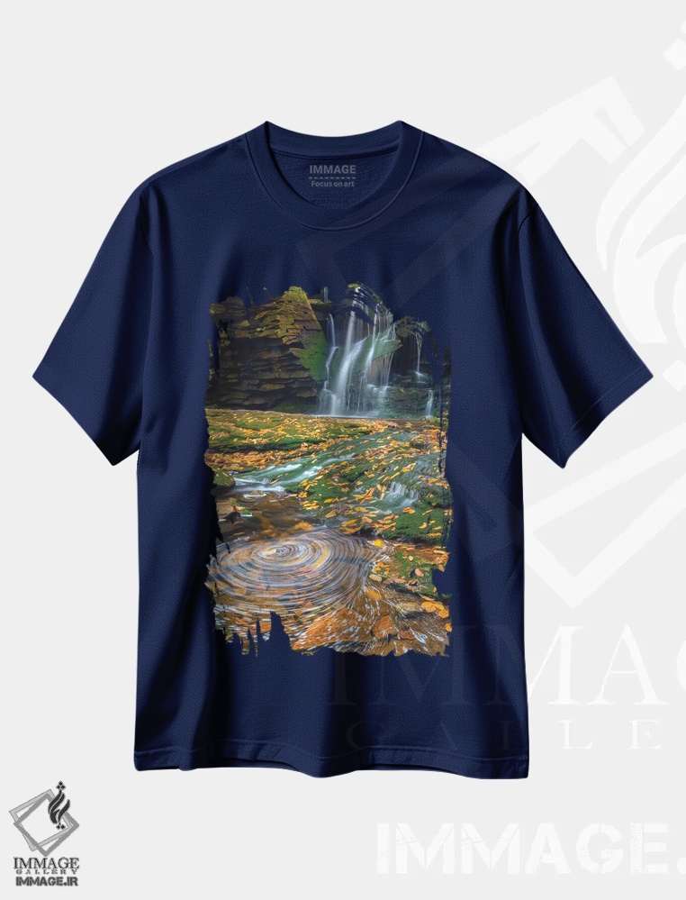 تیشرت سرمه ای طرح دار West Virginia, Blackwater Falls State Park. Waterfall and whirlpool scenic.,ایالات متحده، ویرجینیای غربی، پارک ایالتی آبشار بلک واتر. منظرهٔ آبشار و گرداب اثر جینز گالری
