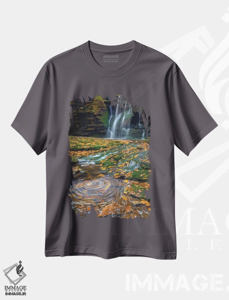 تیشرت طوسی طرح دار West Virginia, Blackwater Falls State Park. Waterfall and whirlpool scenic.,ایالات متحده، ویرجینیای غربی، پارک ایالتی آبشار بلک واتر. منظرهٔ آبشار و گرداب اثر جینز گالری