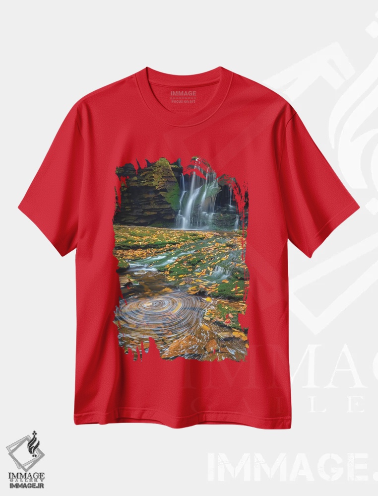 تیشرت قرمز طرح دار West Virginia, Blackwater Falls State Park. Waterfall and whirlpool scenic.,ایالات متحده، ویرجینیای غربی، پارک ایالتی آبشار بلک واتر. منظرهٔ آبشار و گرداب اثر جینز گالری
