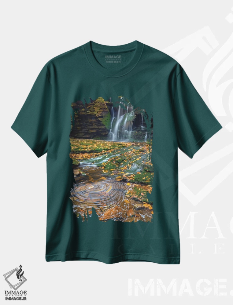 تیشرت سبز طرح دار West Virginia, Blackwater Falls State Park. Waterfall and whirlpool scenic.,ایالات متحده، ویرجینیای غربی، پارک ایالتی آبشار بلک واتر. منظرهٔ آبشار و گرداب اثر جینز گالری