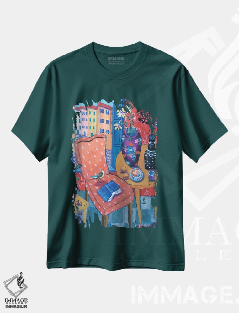 تیشرت سبز طرح دار سالن رنگارنگ اثر هالی وُجاهن