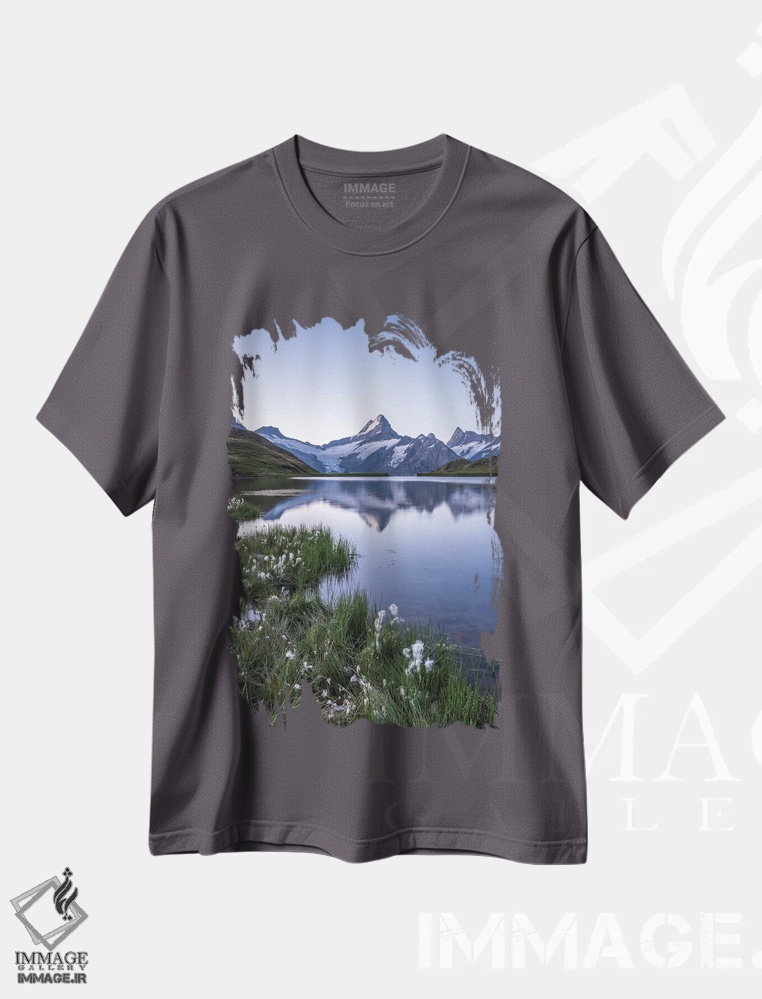 تیشرت طوسی طرح دار Grindelwald, Swiss Alps, Switzerland,دریاچه باخالپزه در یک صبح تابستانی، گریندوالد، آلپ سوئیس، سوئیس اثر یان بکه