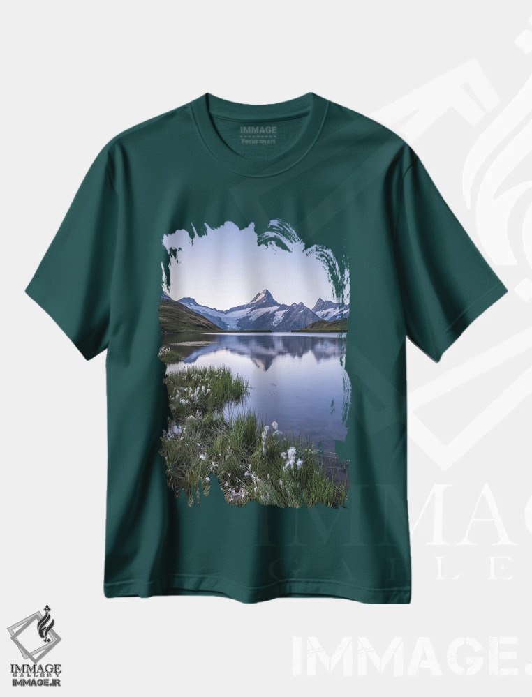 تیشرت سبز طرح دار Grindelwald, Swiss Alps, Switzerland,دریاچه باخالپزه در یک صبح تابستانی، گریندوالد، آلپ سوئیس، سوئیس اثر یان بکه