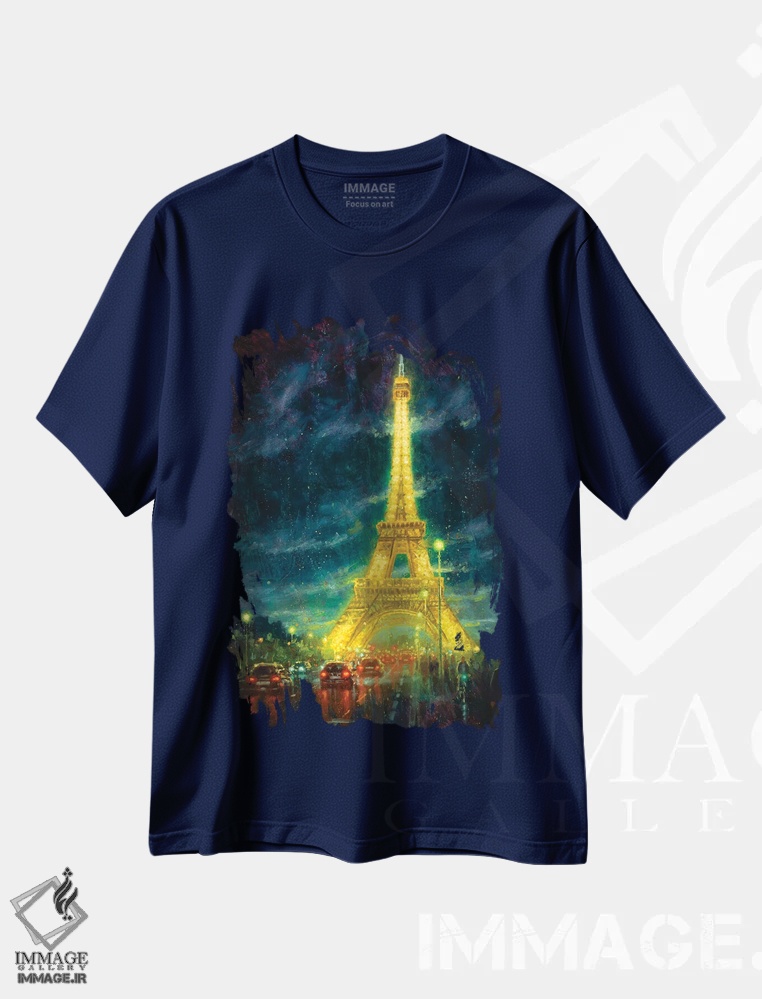 تیشرت سرمه ای طرح دار Eiffel Tower Glow,پاریس، درخشش برج ایفل اثر کریستوفر کلارک