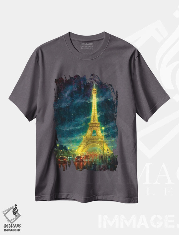 تیشرت طوسی طرح دار Eiffel Tower Glow,پاریس، درخشش برج ایفل اثر کریستوفر کلارک