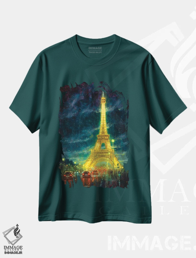 تیشرت سبز طرح دار Eiffel Tower Glow,پاریس، درخشش برج ایفل اثر کریستوفر کلارک