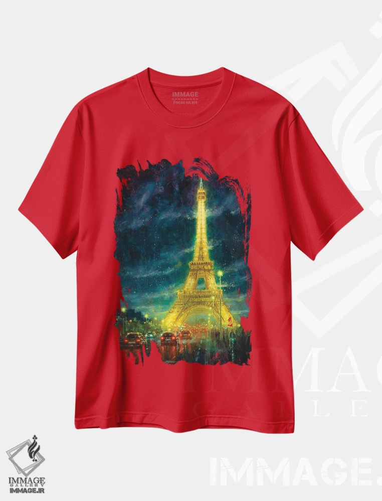 تیشرت قرمز طرح دار Eiffel Tower Glow,پاریس، درخشش برج ایفل اثر کریستوفر کلارک