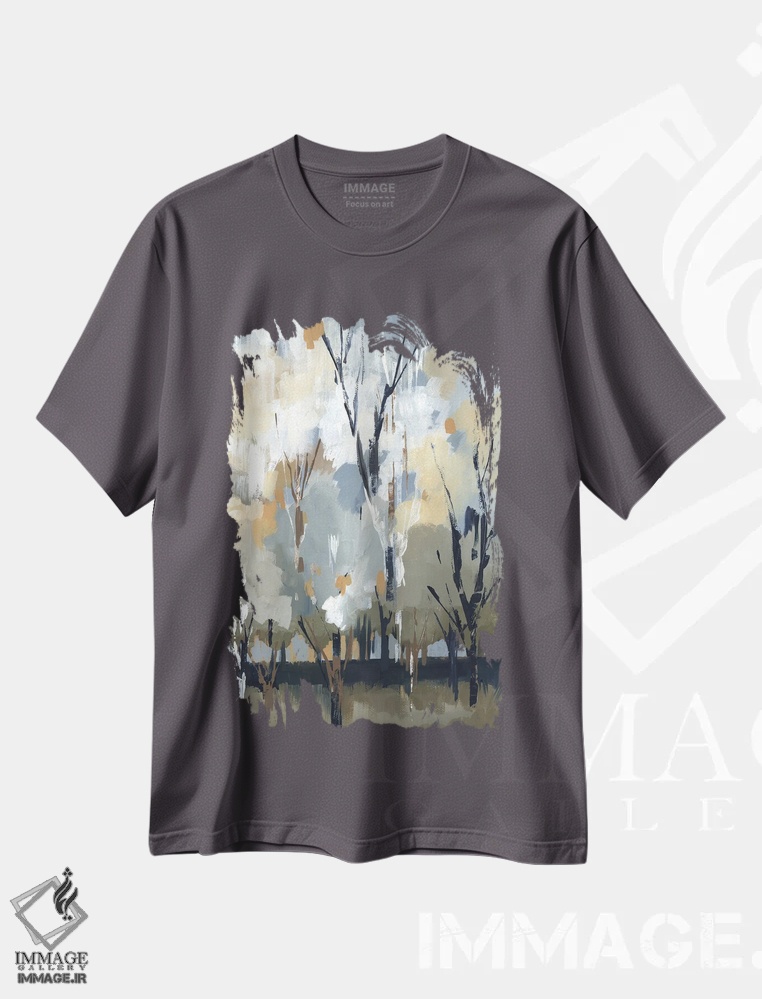 تیشرت طوسی طرح طبیعت ,برچ نقره ای اثر لرا