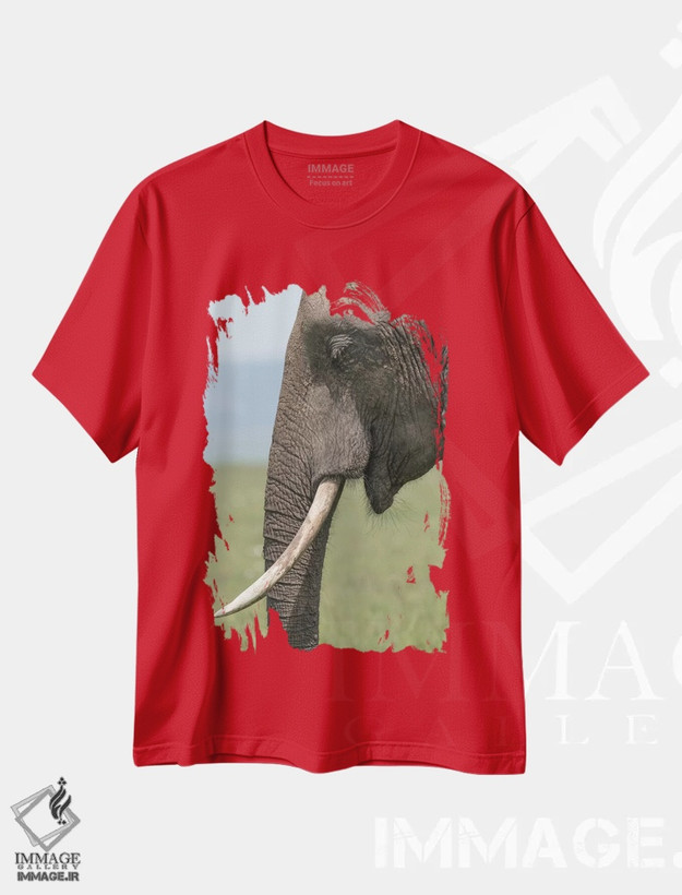 تیشرت قرمز طرح دار Kenya, Maasai Mara National Reserve. Close-up of elephant head.,آفریقا، کنیا، ذخیره گاه ملی ماسایی مارا. نمای نزدیک سر فیل اثر جینز گالری