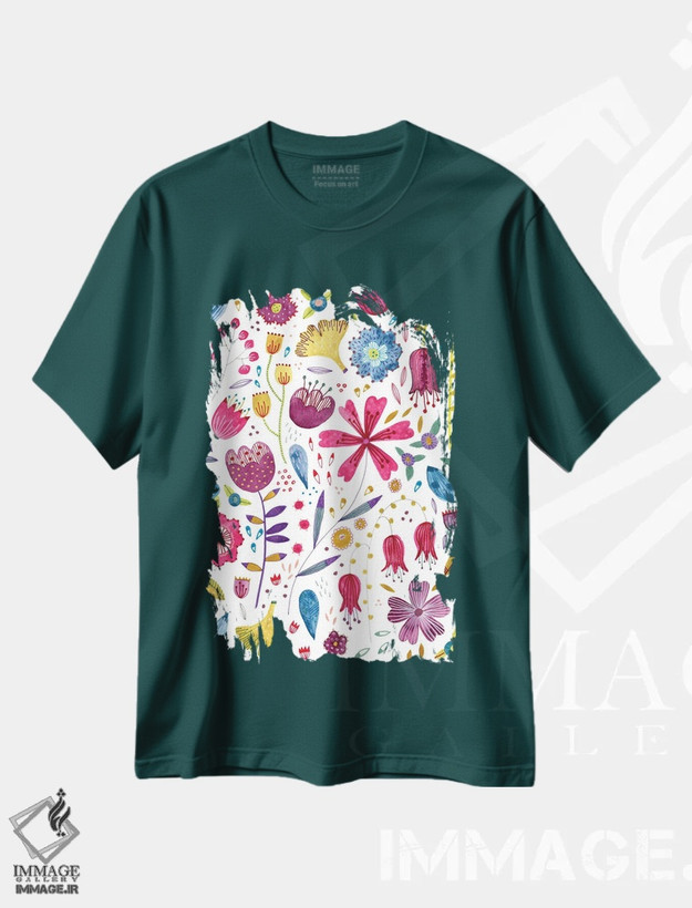 تیشرت سبز طرح دار پرچین پاییزی اثر نیک اسکویرل