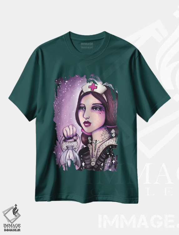 تیشرت سبز طرح هنری ,بانوی چراغ به دست اثر تامارا لاپورت