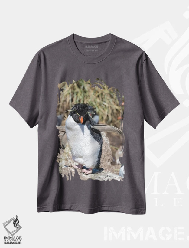 تیشرت طوسی طرح حیوانات ,subspecies western rockhopper penguin , Falkland Islands.,پنگوئن راک هاپر، زیرگونه غربی راک هاپر، جزایر فالکلند اثر مارتین زویک