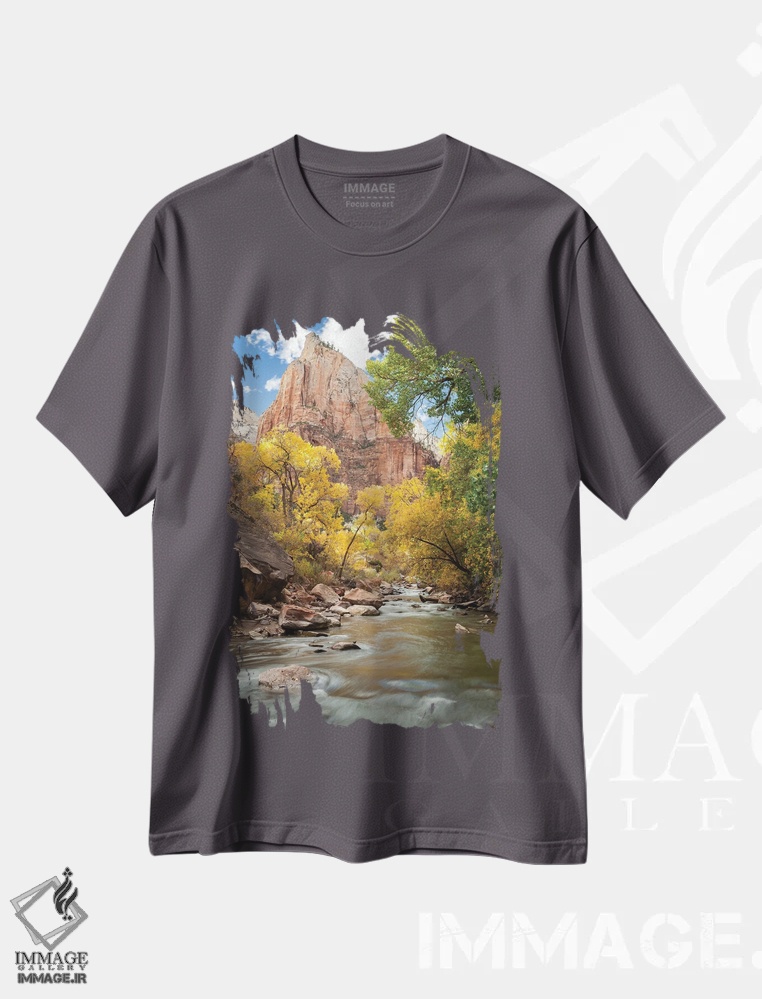 تیشرت طوسی طرح دار Utah, Zion National Park. American Dipper. Fall Foliage Near Virgin River.,آمریکا، یوتا، پارک ملی زایون. پرنده American Dipper. برگ ریزان پاییزی نزدیک رود ویرجین اثر گرگ وینستون