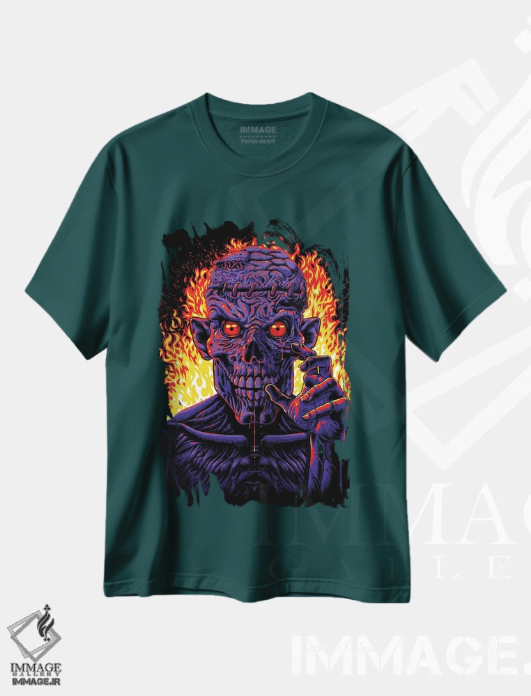 تیشرت سبز طرح دار زامبی در آتش اثر آلبرتو پرز