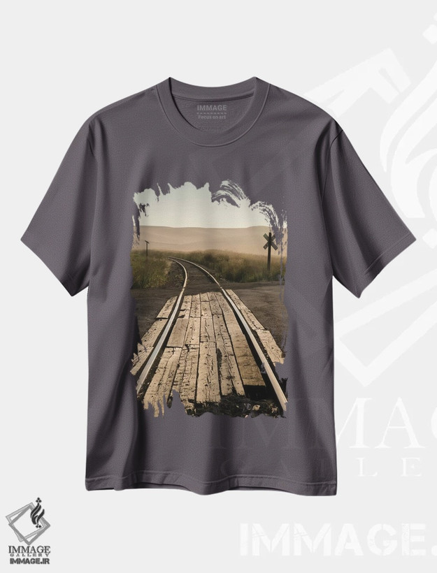 تیشرت طوسی طرح دار Washington State, Palouse, Railroad, tracks,آمریکا، ایالت واشنگتن، پَلوس، راه آهن، ریل ها اثر جورج تئودور