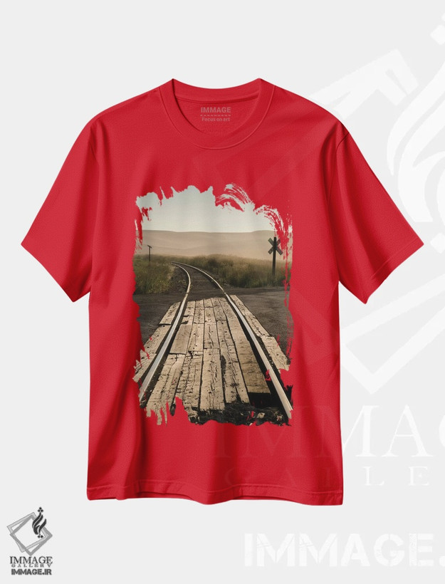 تیشرت قرمز طرح دار Washington State, Palouse, Railroad, tracks,آمریکا، ایالت واشنگتن، پَلوس، راه آهن، ریل ها اثر جورج تئودور