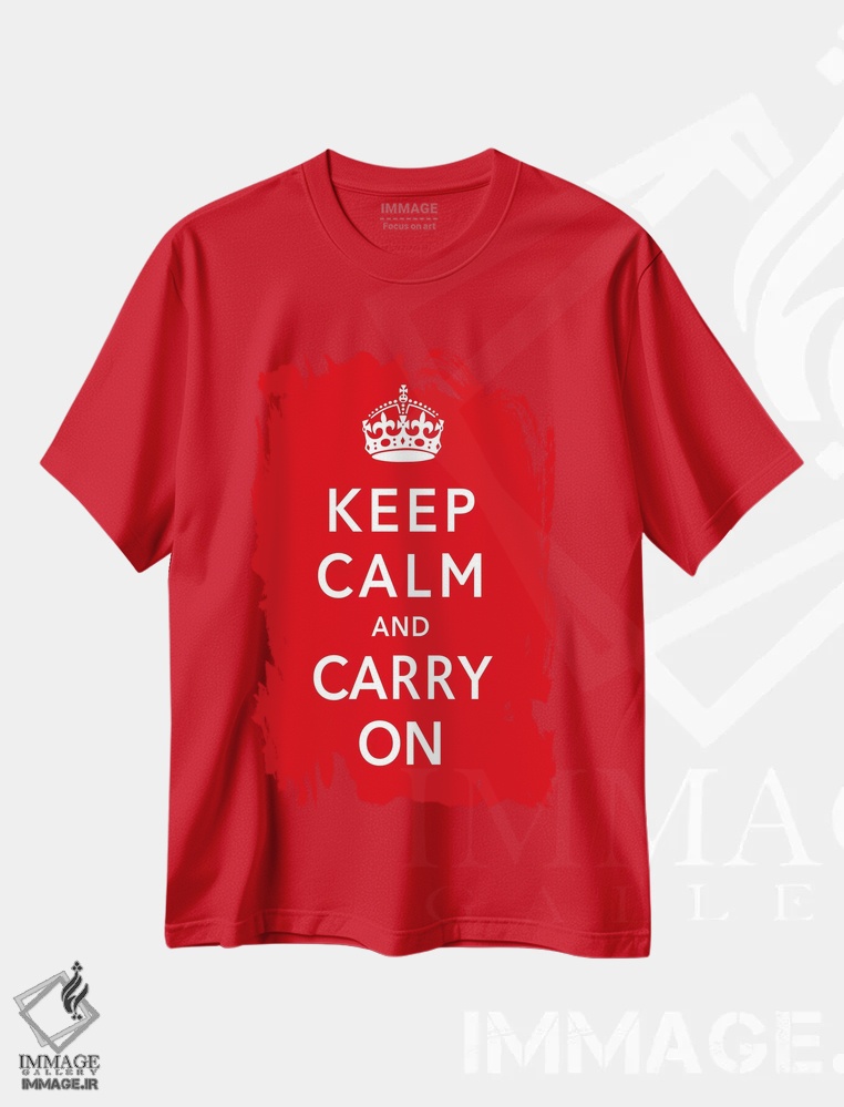 تیشرت قرمز طرح دار آرام باشید و ادامه دهید اثر هنرمند ناشناس