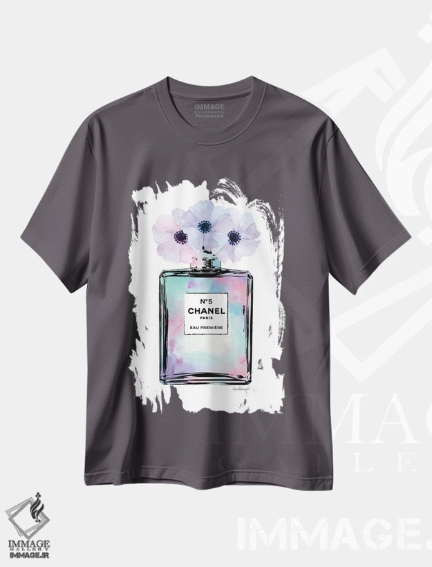 تیشرت طوسی طرح دار Purple And Pink Perfume With Painted Flowers,عطر نعناعی، بنفش و صورتی با گل های نقاشی شده اثر آماندا گرینوود