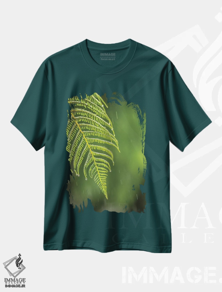 تیشرت سبز طرح دار Sarapique River Valley. Fern In Rain.,کاستاریکا، دره رود سرپیکه. سرخس زیر باران اثر جینز گالری