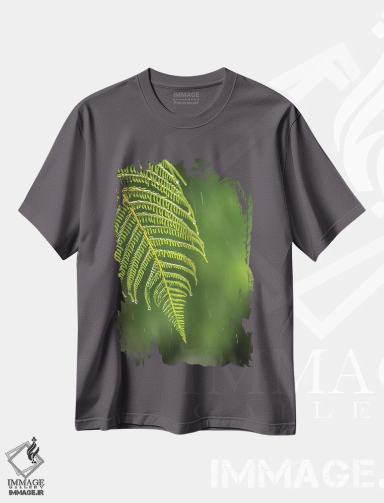 تیشرت طوسی طرح دار Sarapique River Valley. Fern In Rain.,کاستاریکا، دره رود سرپیکه. سرخس زیر باران اثر جینز گالری