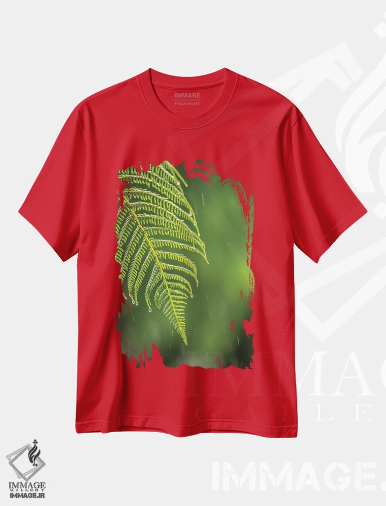 تیشرت قرمز طرح دار Sarapique River Valley. Fern In Rain.,کاستاریکا، دره رود سرپیکه. سرخس زیر باران اثر جینز گالری