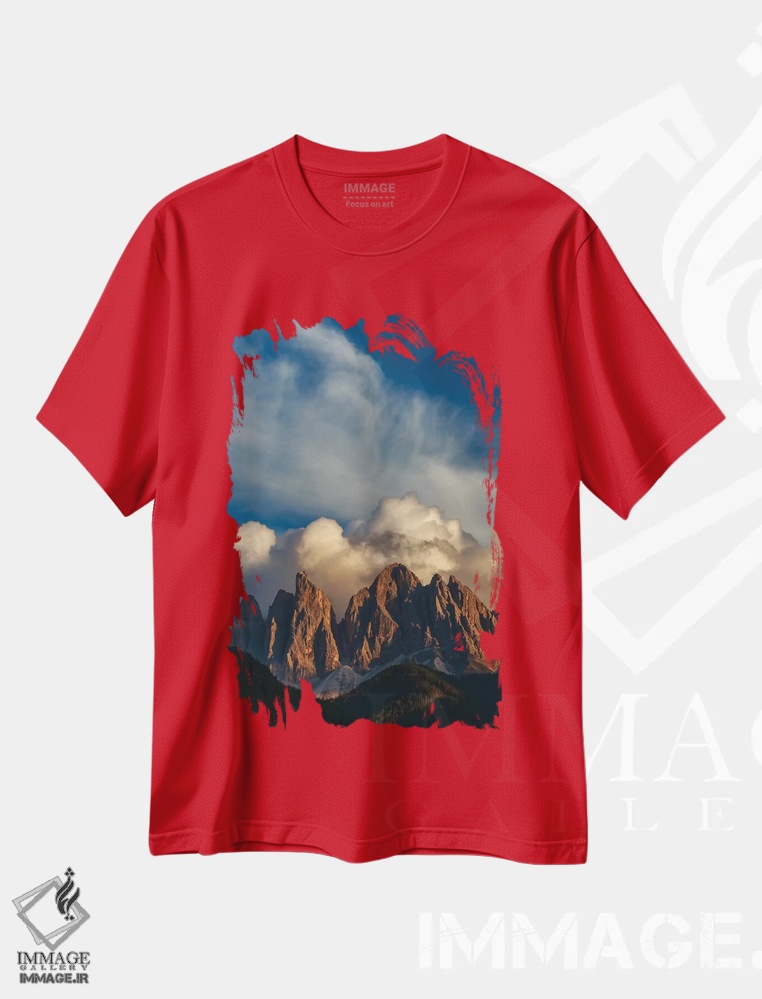 تیشرت قرمز طرح دار Dolomites, Italy,قله های کوهستان، دولومیت، ایتالیا اثر آرت وولف