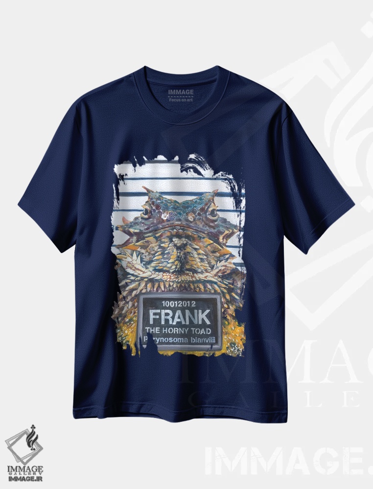 تیشرت سرمه ای طرح دار Frank, The Horny Toad,فرانک وزغ شاخدار اثر لیزا گلدفارب