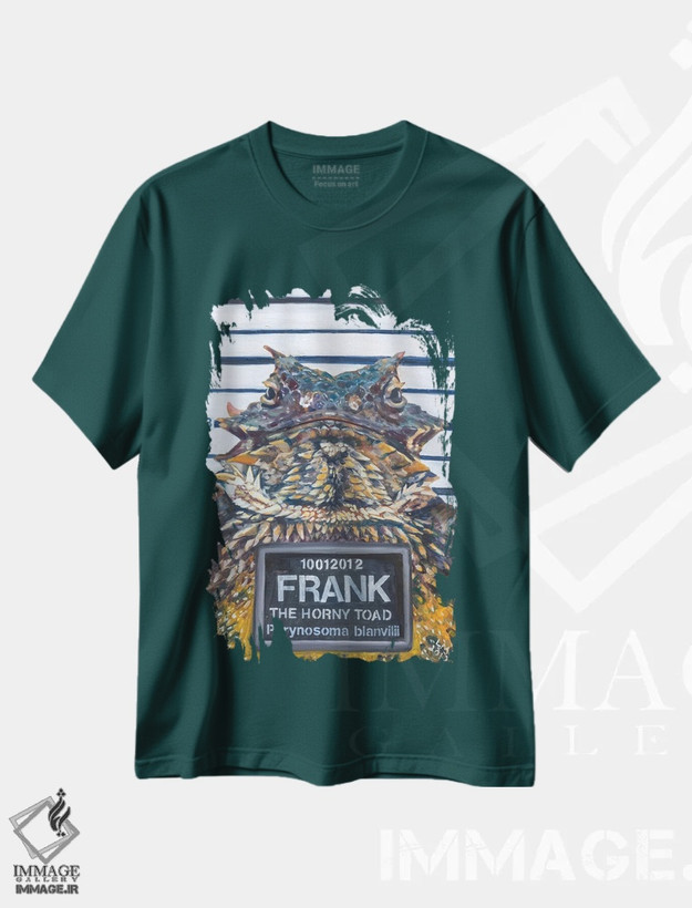 تیشرت سبز طرح دار Frank, The Horny Toad,فرانک وزغ شاخدار اثر لیزا گلدفارب