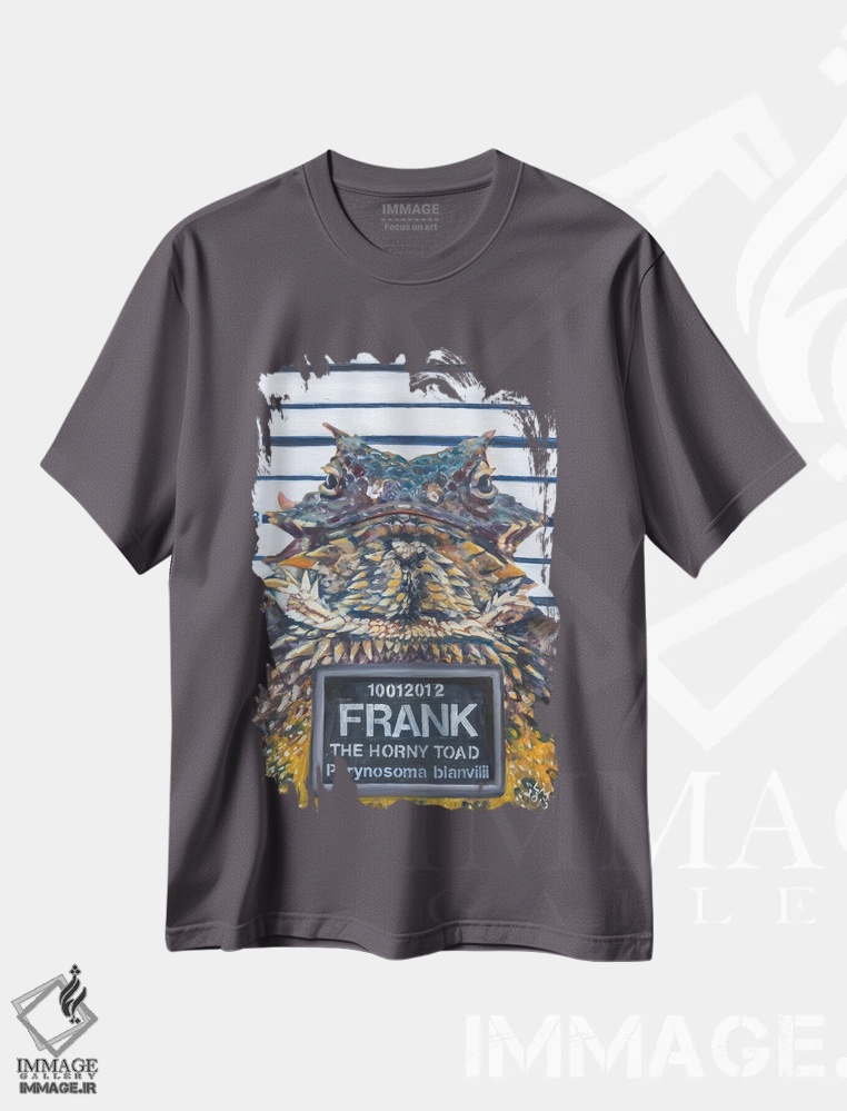 تیشرت طوسی طرح دار Frank, The Horny Toad,فرانک وزغ شاخدار اثر لیزا گلدفارب