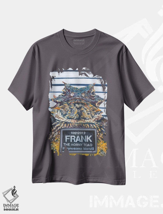 تیشرت طوسی طرح دار Frank, The Horny Toad,فرانک وزغ شاخدار اثر لیزا گلدفارب