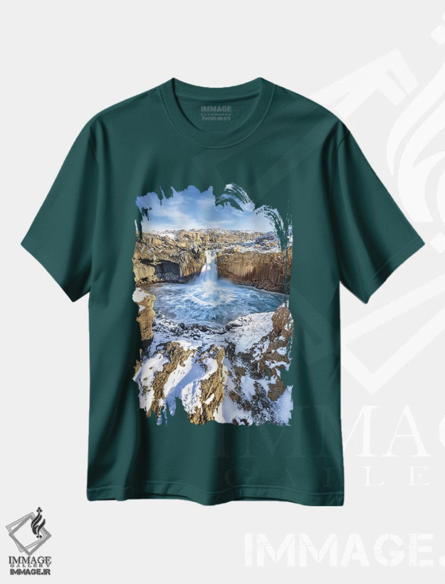 تیشرت سبز طرح دار Iceland,آبشار آلدیایارفوس، ایسلند اثر جین ریکس