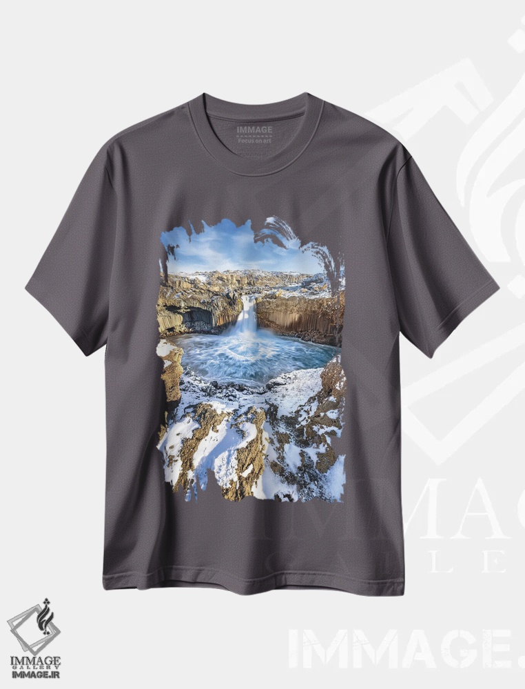 تیشرت طوسی طرح دار Iceland,آبشار آلدیایارفوس، ایسلند اثر جین ریکس